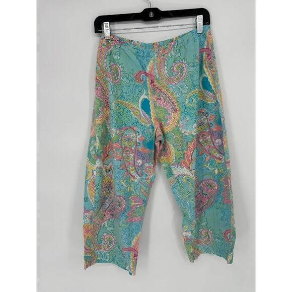 Ralph Lauren Paisley Pajama PJ Set Embroidered Logo Turquoise Blue Cotton Medium - Picture 2 of 12